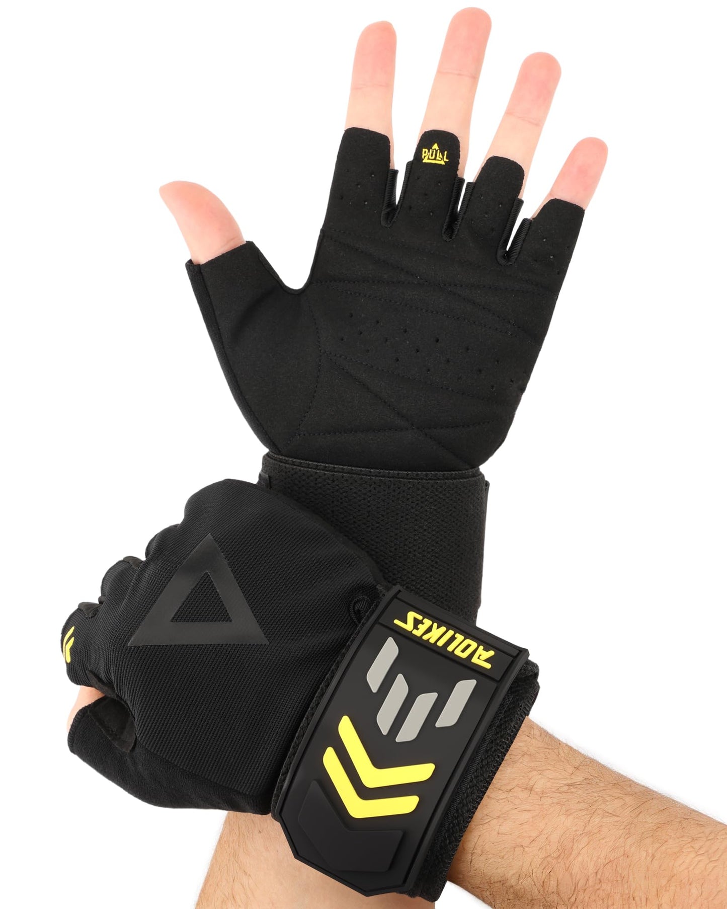 FitDA 2-in-1 Workout Gloves, Weight Lifting Gloves with Wrist Wrap Support for Men & Women, Ventilated Fingerless Padded Gym Glove for Weightlifting Pull-Ups & Fitness Training,L