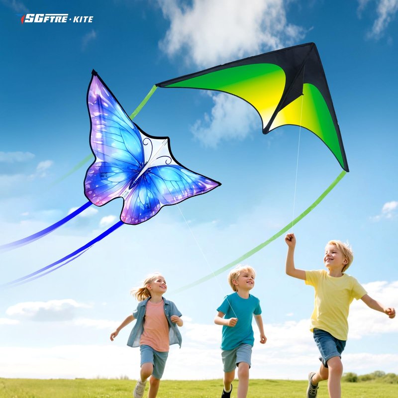 SGftre 3 Piece Set Butterfly Delta Octopus Kites for Kids and Adults，Easy to Fly for Outdoor Adults Children Line Kite for Kids Toy (3 Gradient Grassland+2 Butterfly, 5)