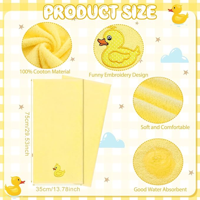 2 Pcs Rubber Ducky Hand Towels Yellow Bathroom Decor 14x29 Inch Embroidered