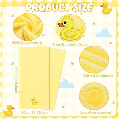 2 Pcs Rubber Ducky Hand Towels Yellow Bathroom Decor 14x29 Inch Embroidered