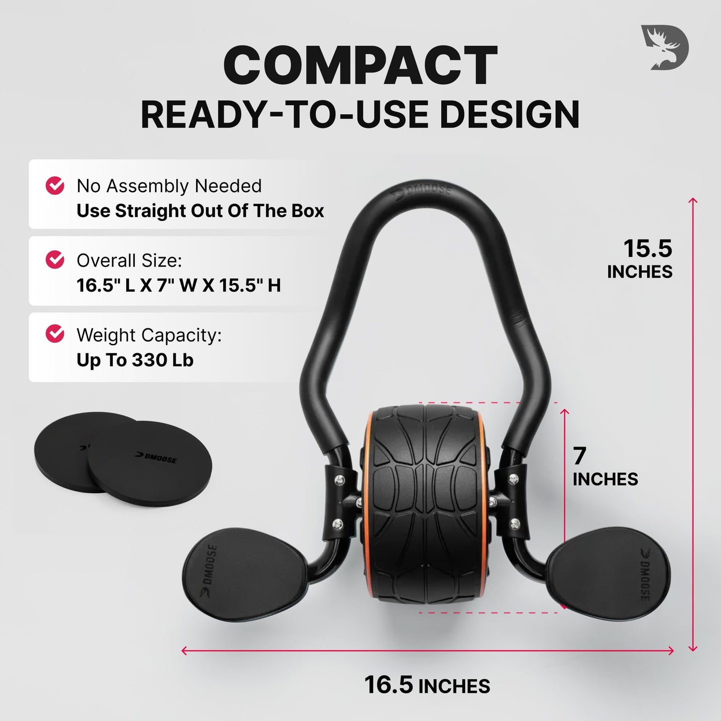 DMoose Fitness Ab Roller Wheel with Elbow Support & 2 Knee Pads - Abdominal Exercise Trainer for Core Strength Training - Ultimate Abs Workout Equipment for Home and Gym - Ab Machine for Men & Women (Black)