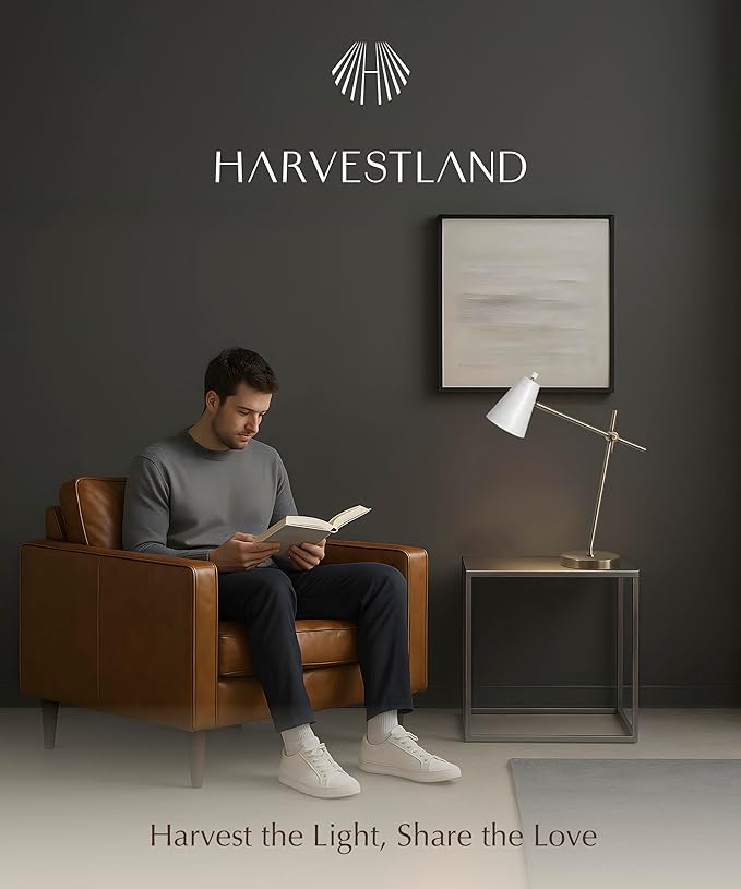HarvestLand HaloBar Brass Desk Lamp Home Office – White Industrial Table Lamp with Solid Base for Office, Reading Lamps for Bedside Table, Study and Reading Task Lamp