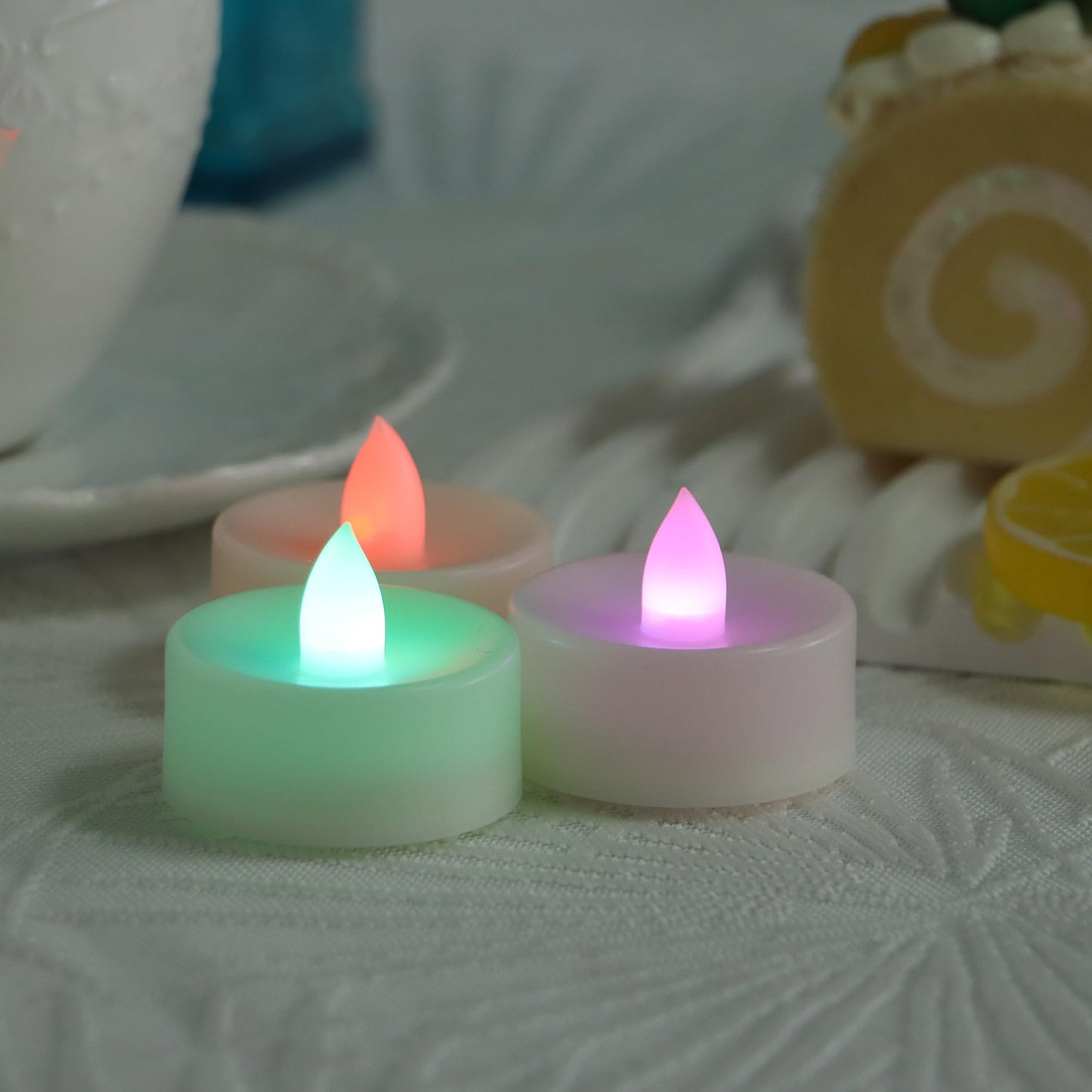 CANDLE CHOICE Color Changing Battery Operated Flameless Tea Lights Bright Flickering LED Tealight Candles Wedding Table Centerpieces Halloween Thanksgiving Christmas Decorations Batteries Incl 24 Pack