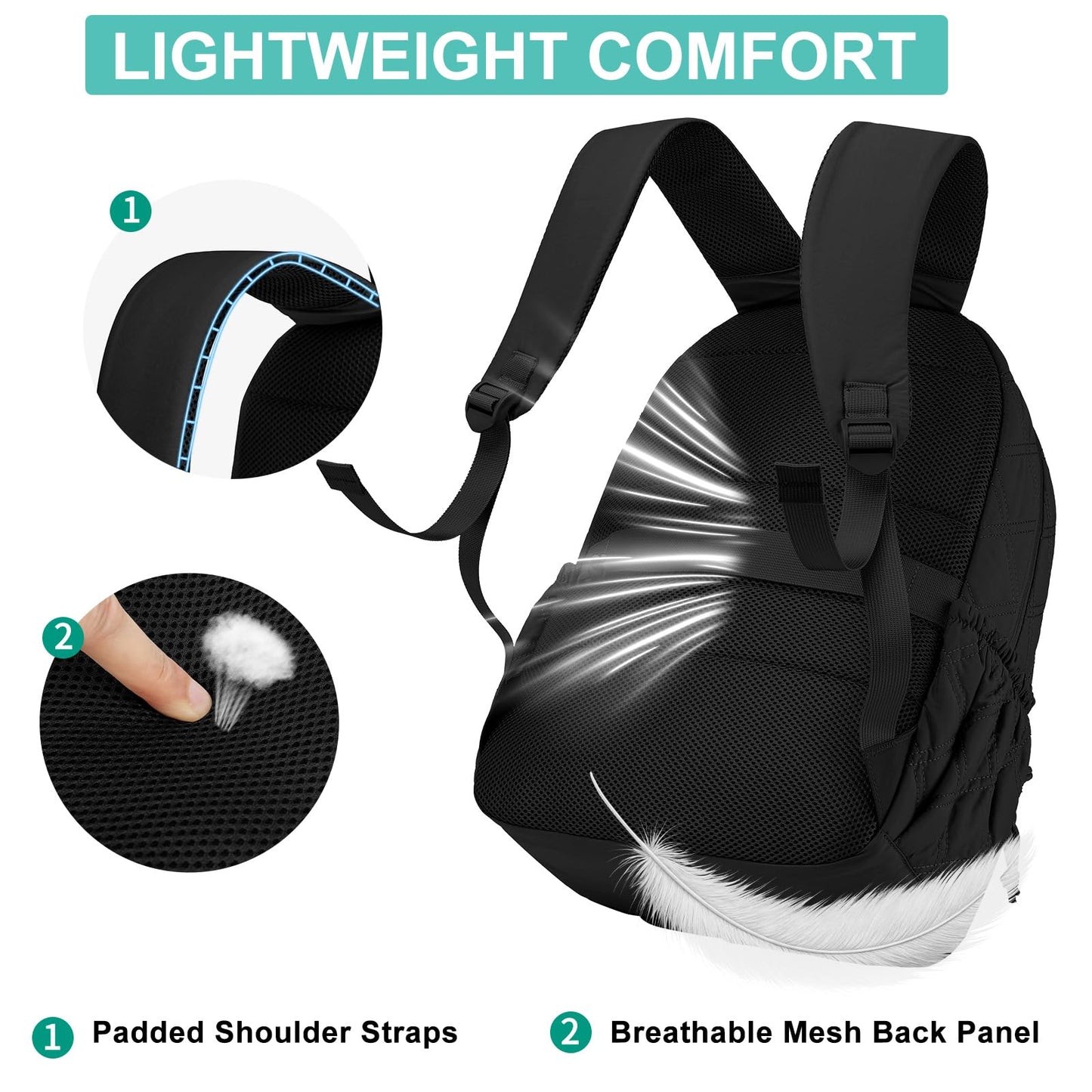 LIVUWERK Travel Backpack for Women Bag: Quilted 15.6 Inch Laptop Backpacks College School Bookbag Lightweight Casual Daypack Water Resistant Computer Backpacks for Girls Students Teacher Work Black