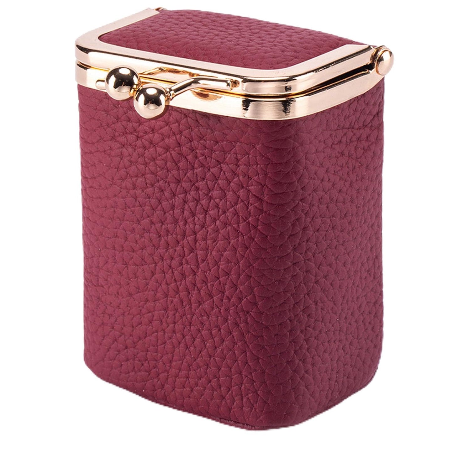 Axcvveiyi Genuine Leather Lipstick Case with Mirror, Travel Mini Durable Soft Cosmetic Bag for Women,Retro Kiss Lock Toiletry Bag Suitable Daily Touch-up (Wine Red)
