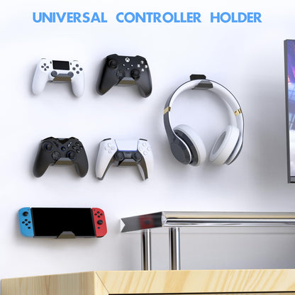 Controller Wall Mount Holder for PS5 Pro/Slim Controller, for Switch Controller,Strong Adhesive/Screw Controller Holder Headphone stand,Headset Hanger Hook for Universal Controller and Headset-6 Pack