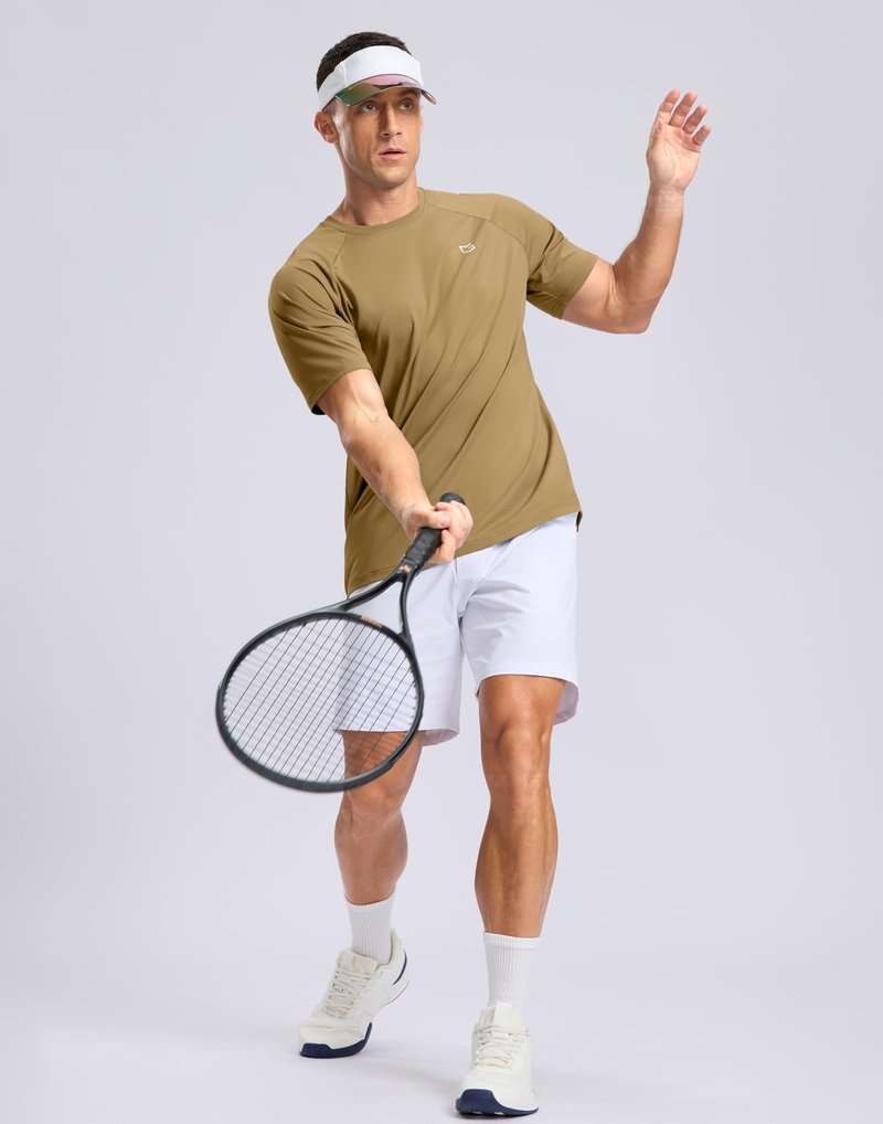 G Gradual Men's Athletic Workout T-Shirts Moisture Wicking Cooling Running Shirts Short Sleeve Performance Tee for Gym Tennis(Khaki,4XL)