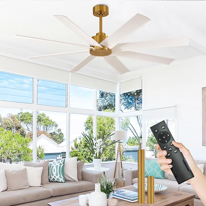 Depuley 72 inch Ceiling Fan without Light, Modern Large Ceiling Fan No Light with Remote Control, Indoor Ceiling Fans for Office Kitchen Living Room, 8 Blades 5-Speed Quiet Reversible DC Motor