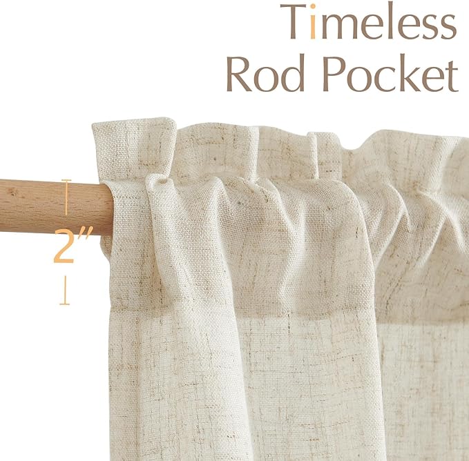 jinchan Linen Textured Tier Curtains 36 Inch for Kitchen Windows Farmhouse Cafe Curtains Small Drapes Rustic Light Filtering Half Window for Living Room Laundry Rod Pocket 2 Panels Natural Crude