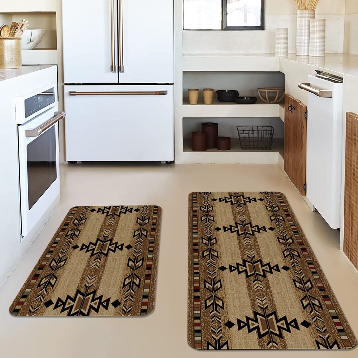 Eikunn Western Kitchen Rugs and Mats Set of 2,Boho Farmhouse Rustic Country Kitchen Mat for Floor, Non Skid Waterproof Kitchen Sink Mats Western Room Decor Doormat+Runner Rug