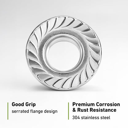 SVLING M5 Flange Nuts 175Pcs, Metric M5-0.8mm Serrated Flange Hex Nuts 304 Stainless Steel 18-8, Bright Plain Finish