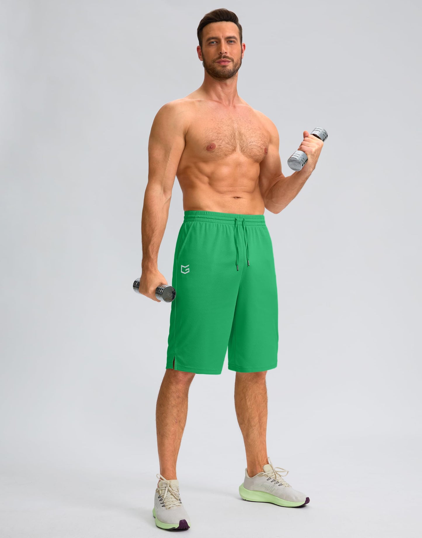 G Gradual Men's Athletic Shorts with Pockets 9" / 11" Long Basketball Shorts Lightweight Quick Dry Gym Workout Shorts for Men(Green,XXXL)