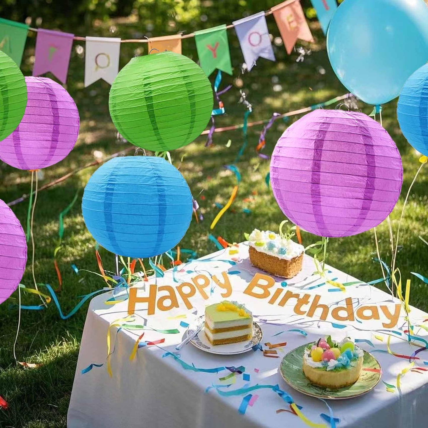 KUNYYI Purple -Green and Blue Paper Lanterns 12Pcs Hanging Lanterns for Birthday Party, Wedding, Home Decor, Baby Shower Festive Decoration