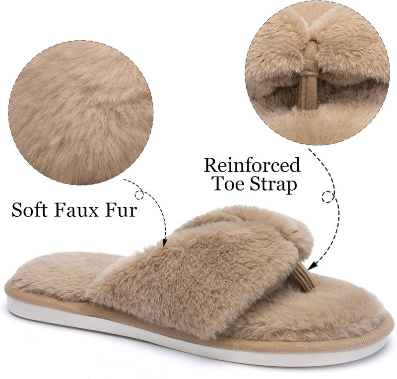 Fluffy House Slippers for Women - Open Toe Memory Foam Slides | Soft Indoor/Outdoor Flip Flops