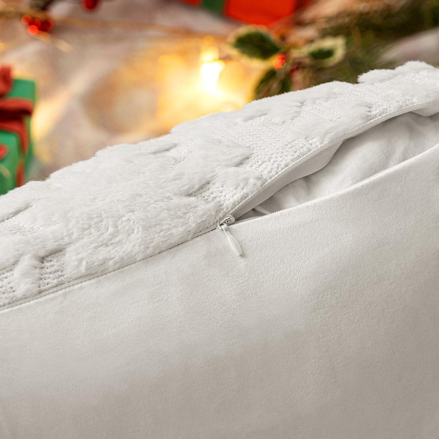 MIULEE Christmas Snowflake Decorative Throw Pillow Covers Set of 2,Soft Fluffy Faux Wool Winter Holiday Couch Pillows for Farmhouse Boho Home Decor Sofa Bed Porch Living Room 12x20 Inch Pure White