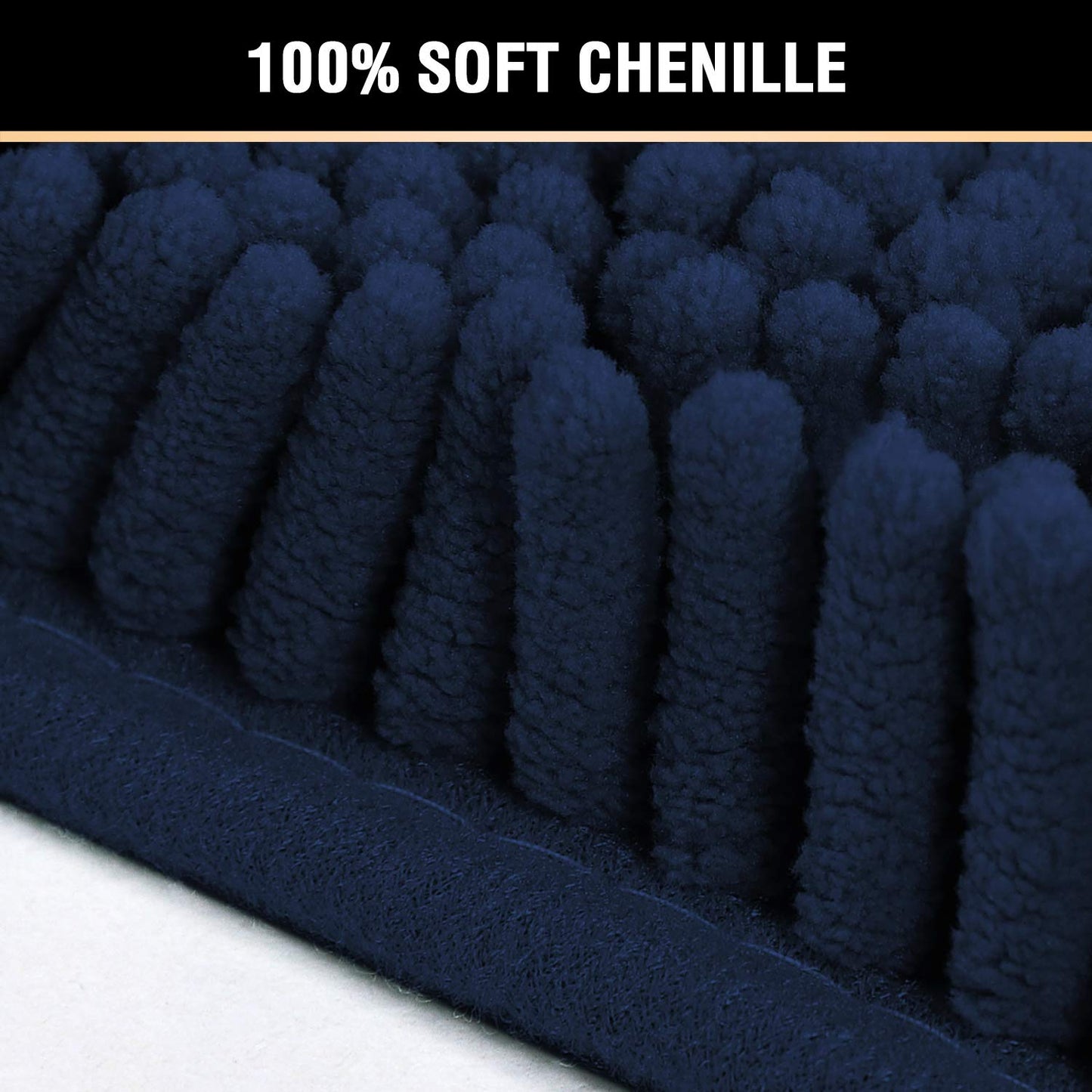 H.VERSAILTEX Navy Blue Bath Rug, Bath Mat Non Slip Bath Mats for Bathroom Floor, Bathroom Rug Extra Thick Chenille Rug 17" x 24" Absorbent Soft Shaggy Washable Dry Fast Plush Rugs for Bathtubs