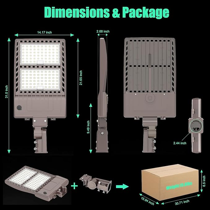 BBESTLED 400W LED Parking Lot Light Dusk to Dawn Photocell Outdoor Pole Mount 56000LM IP65 UL & DLC Commercial Light for Street Stadium Tennis Court 5000K (100-277VAC Input), LED Shoebox Lights