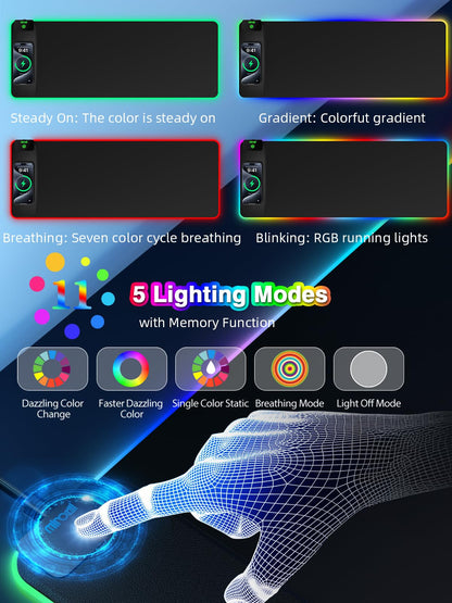 Mouse Pad with Wireless Charging, Large Desk Mat RGB Gaming Mousepad, 10 Light Colors LED Gaming Pad Keyboard Pad with Ultra-Smooth Surface & Non-Slip Rubber Base, Waterproof Full Desk Mouse Pad