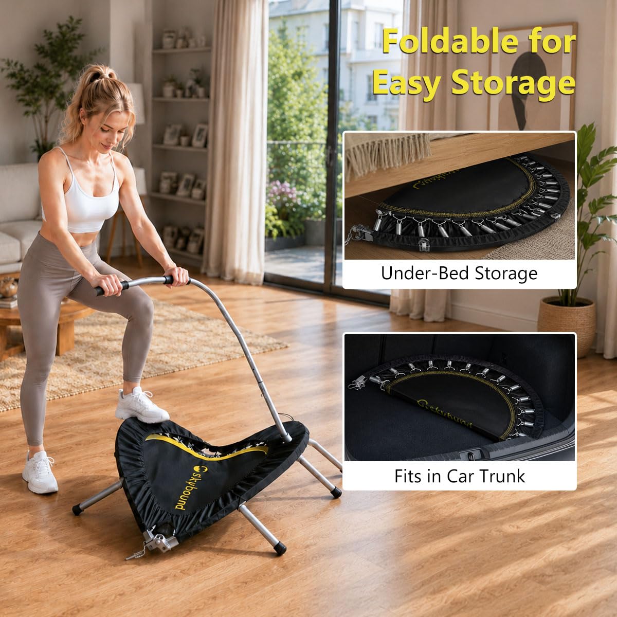 SkyBound Mini Trampoline Fitness Trampoline Fitness Rebounder with Adjustable T-Bar Handle - Exercise Trampoline for Adult - Fitness Trampoline for Workout Trainer
