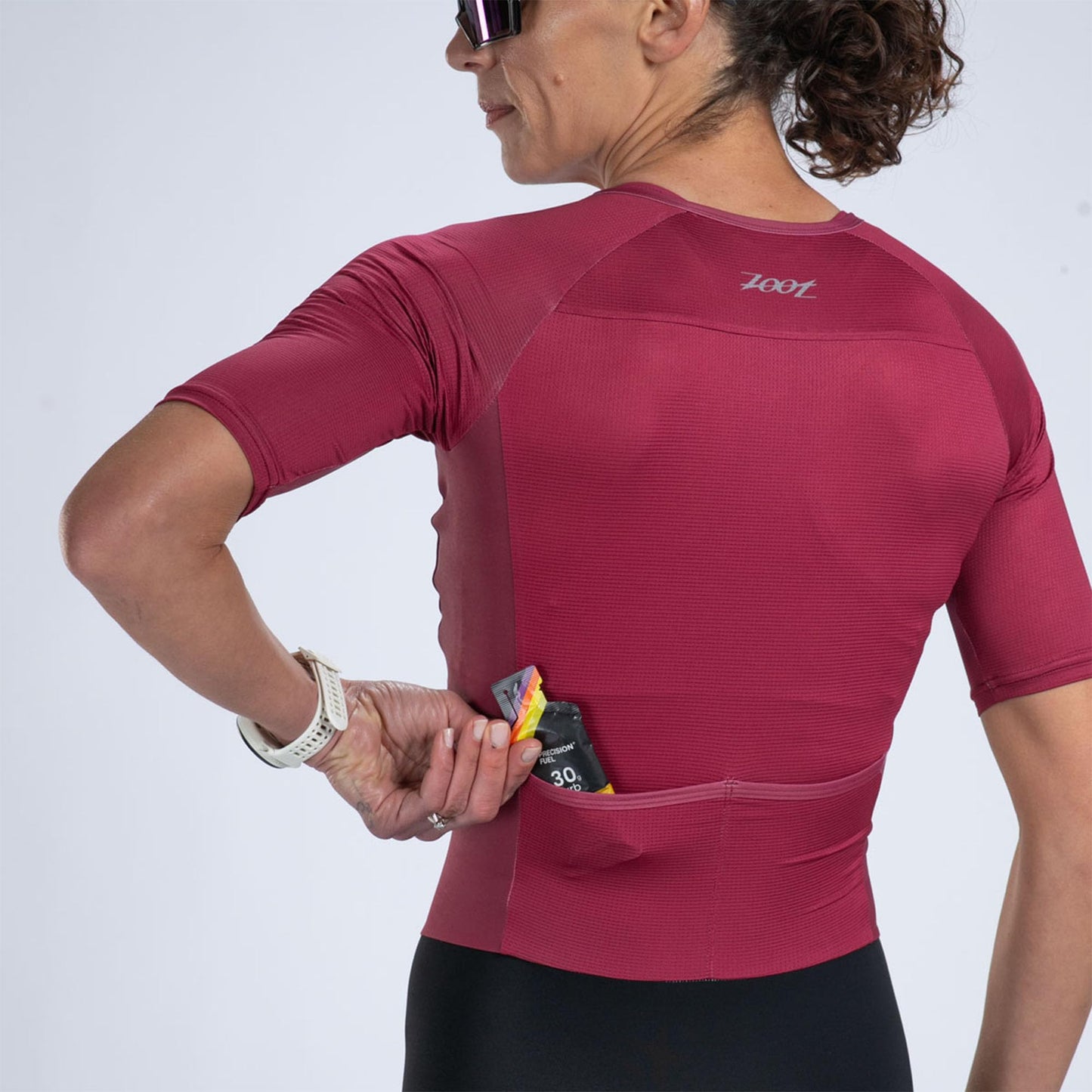 Zoot Women’s Core Tri Aero FZ Racesuit, Short Sleeve Moisture-Wicking Triathlon Suit, Plush Chamois & Race Day Storage - Plum - 2X-Large