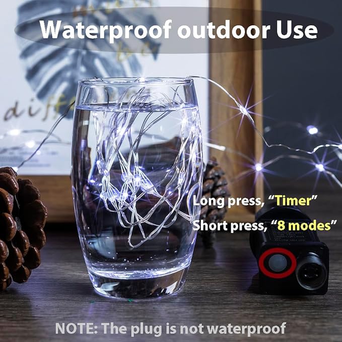 100FT Cool White Fairy Lights, 300 LEDs, Plug - in, 8 Modes with Timer, Remote, Dimmable & Waterproof, Ideal for Bedroom, Garden, Christmas, Wedding, Birthday (Indoor/Outdoor)