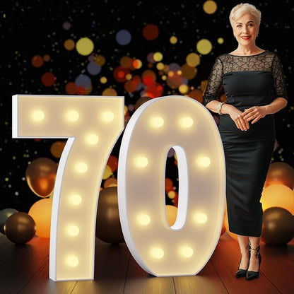 Marquee Numbers 3 Feet Tall Large Light Up Numbers 70th Birthday Decorations Women Men Big Yellow Light Outdoor Anniversary Decorations Balloon Arch Kit Party Backdrop 70