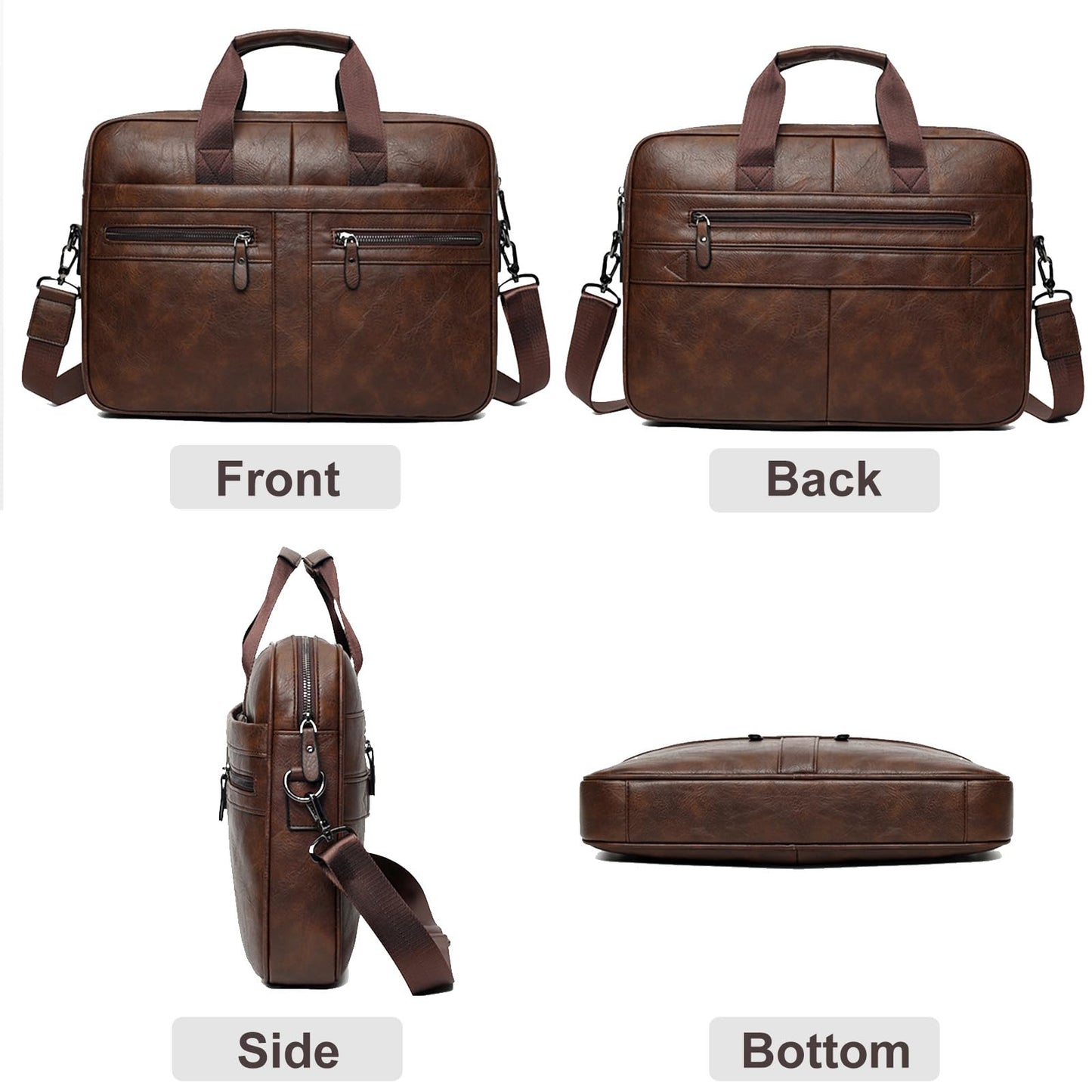 Henmifyer Men's Leather Messenger Bag, Laptop Briefcase Business Satchel Computer (Brown, 16 inch)