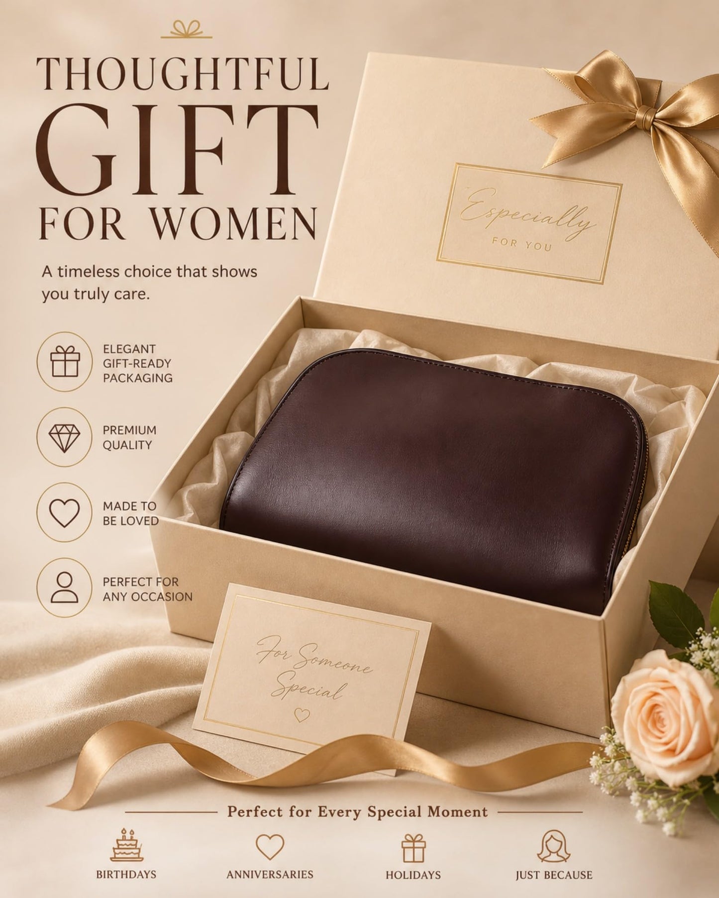 FQELJ Genuine Leather Clutch Purses for Women, Underarm Evening Bag with Detachable Strap, Formal Satchel Handbag (Brown)