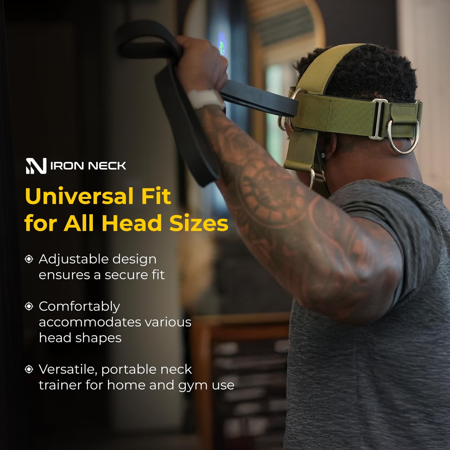 Iron Neck Harness Alpha, Versatile Neck Exerciser, Strengthener and Trainer with Adjustable Head and Chin Strap, Portable Head Harness for Weight Lifting, Home and Gym Use