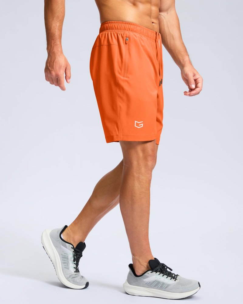 G Gradual Men's Athletic Running Shorts with Zipper Pockets Quick Dry 7"/ 5"/ 9" Workout Gym Shorts for Basketball Hiking(Orange,7XL-New)