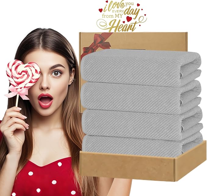VOOVA & MOVAS Grey Bath Towels, Large 30" x 56"