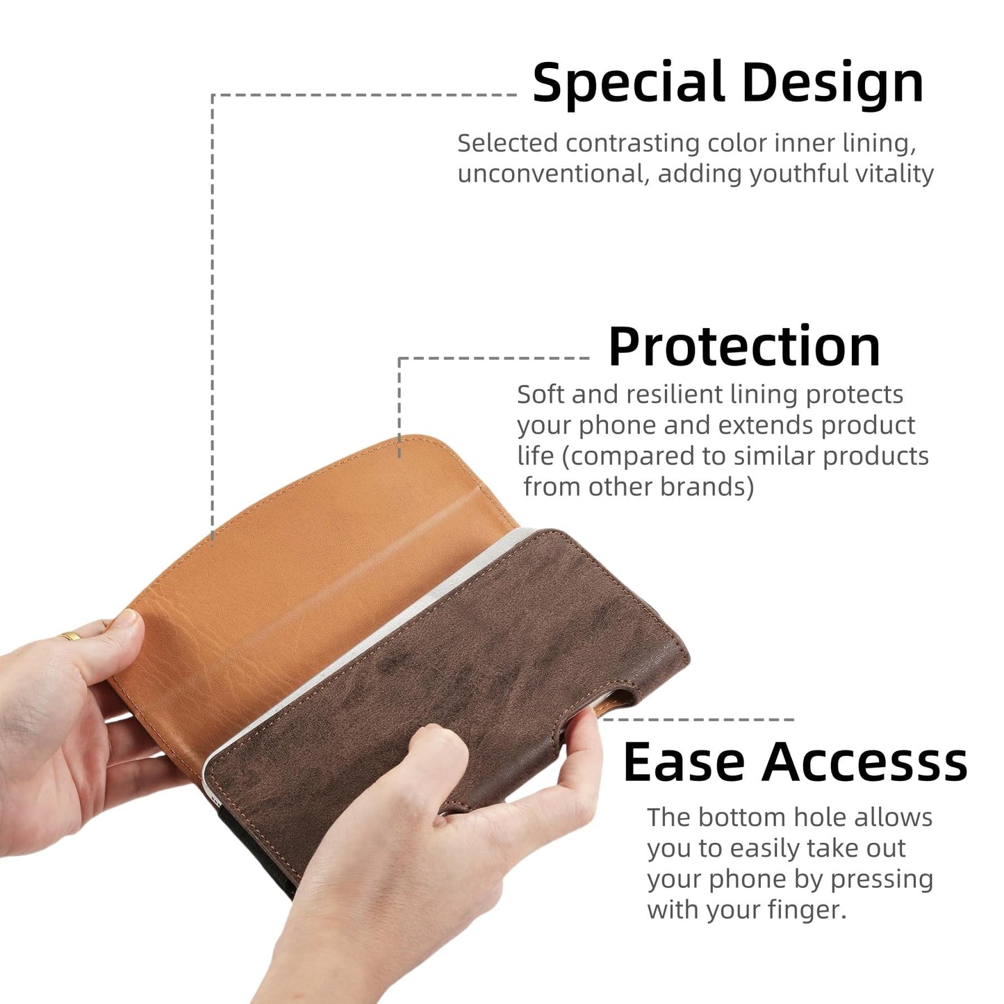 Bourisen Phone Holster Pouch Case Belt Clip Loops Faux Leather for Man for iPhone11/12/13/14/15/16/17Pro Max,14/15/16 Plus,11,17,17 Pro,Samsung S25 24 23 22 21 Plus(Brown&Yellow, L(6.9’’x3.4’’x0.8’))