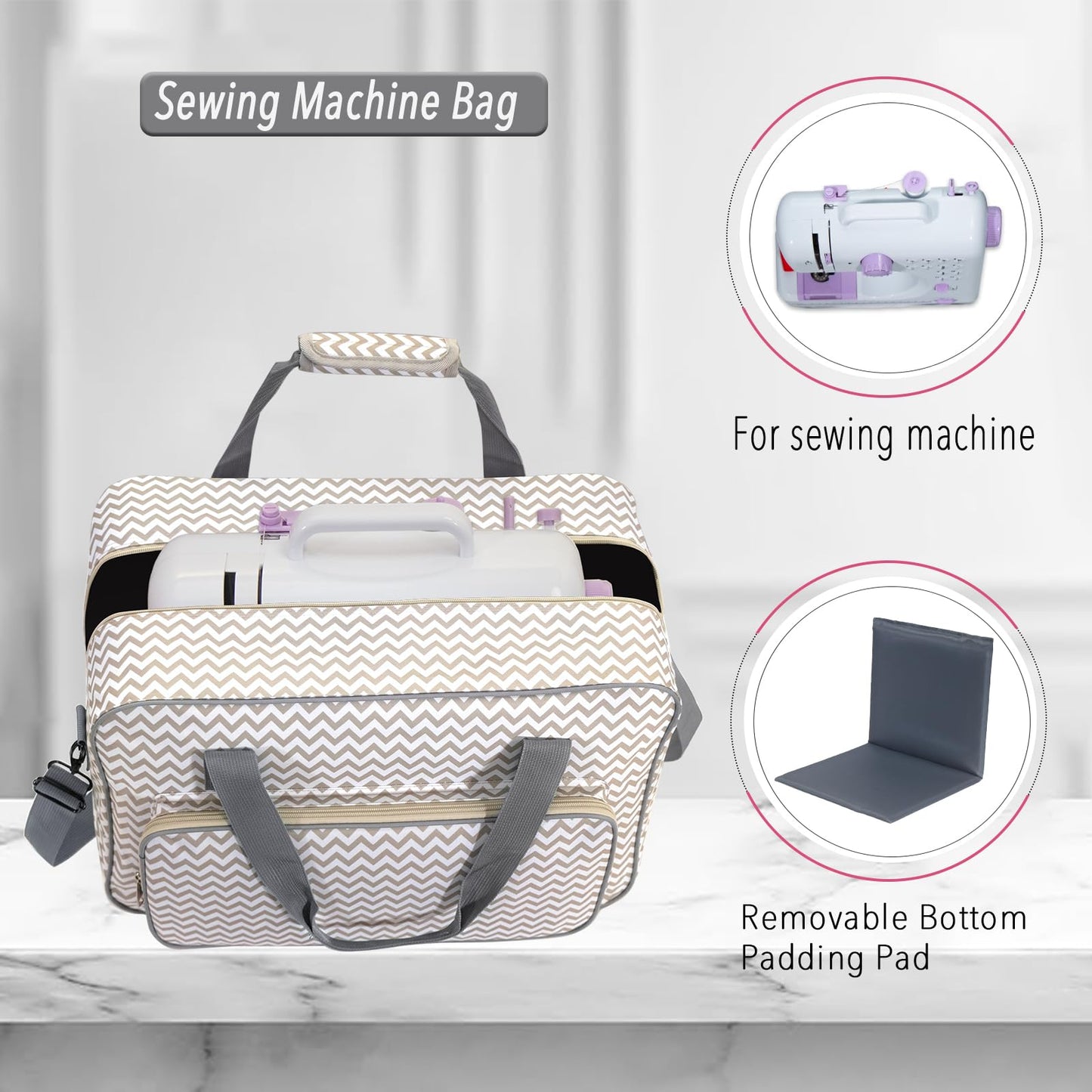 Haroranax Sewing Machine Case - Travel sewing machine bag with handle - New Sewing Machine Carrying Case - Suitable for Singer, Brother, Janome, and Most Standard Sewing Machine (White)
