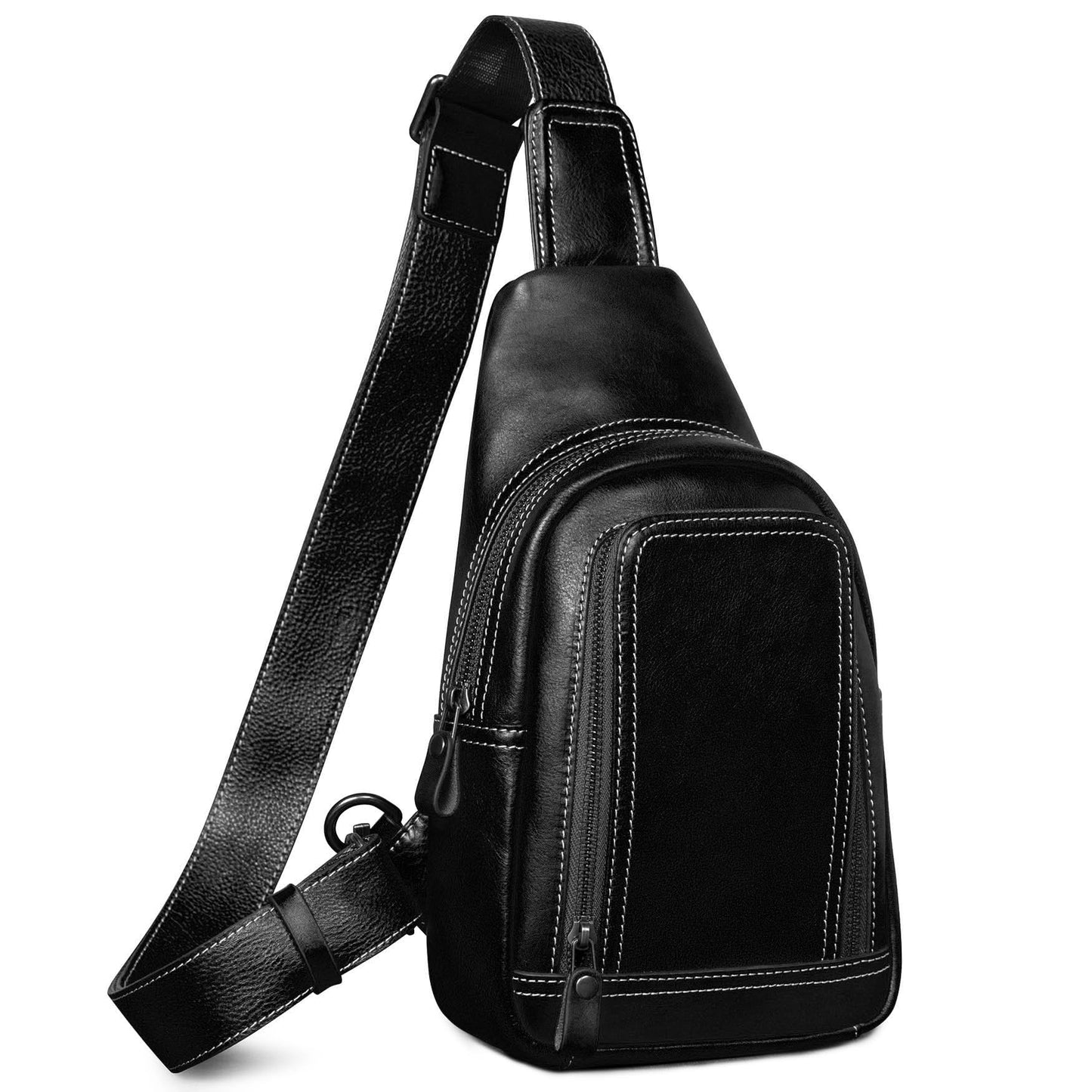 CENUNCO Genuine Leather Sling Bag Crossbody Chest Bag Sling Backpack Purse (Black)