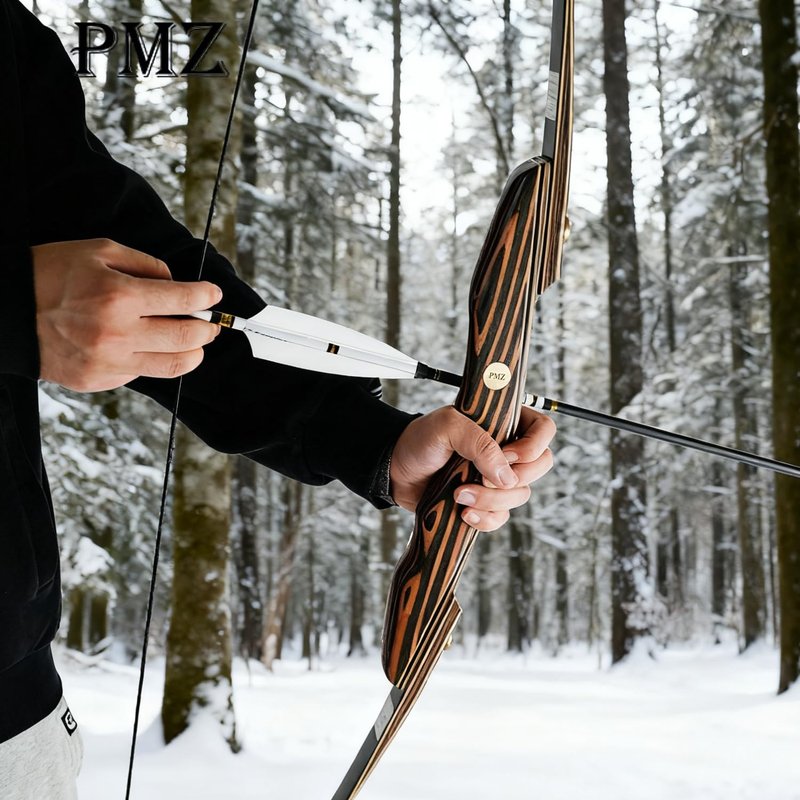PMZ Archery Longbow, 65'' Wooden Takedown Professional Longbow for Hunting, Right Hand Traditional Bow for Adults Beginners to Advanced Outdoor Practice (Brown Riser, 45lbs)