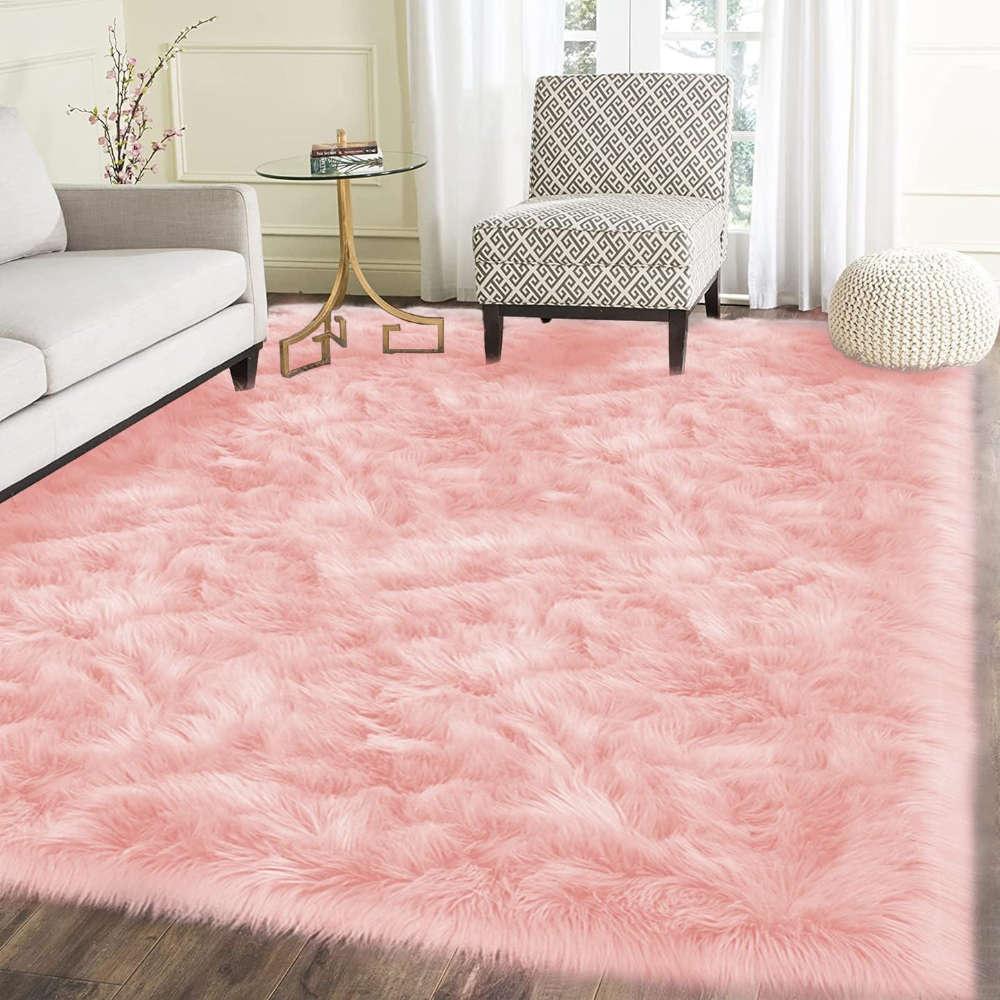 Latepis Pink Rugs for Living Room Area Rug 6x9 Faux Sheepskin Fur Rug for Bedroom Entertainment Room Sofa Floor Fuzzy Rug Shag Rug for Girls Room Luxury Home Decor