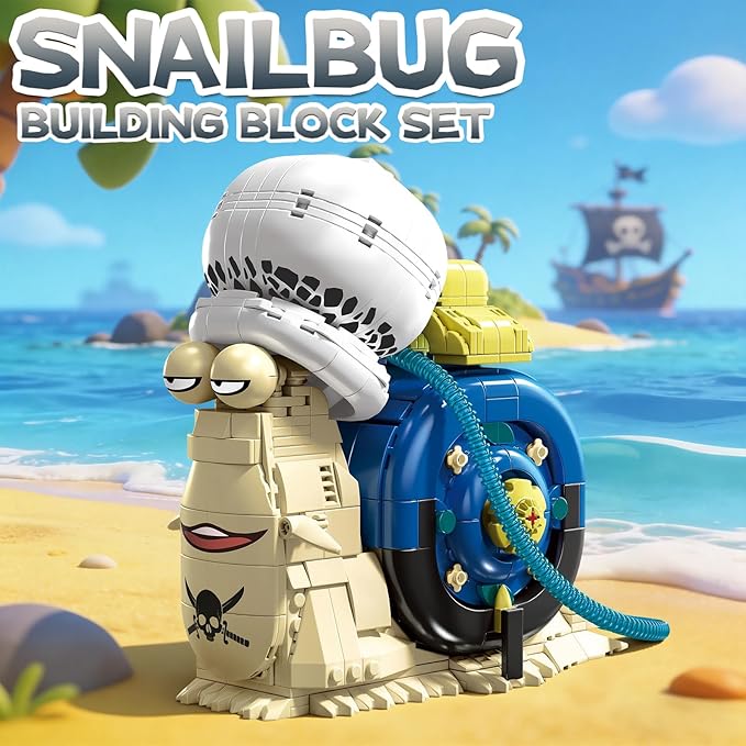 Anime Snail Phone Bug Building Kit 701 PCS Pirate Transponder Snail Model with Spotted Hat &amp Blue Shell Creative Cartoon Animal Figure Construction Toy Manga Desk Decor Gift for Adults Teens