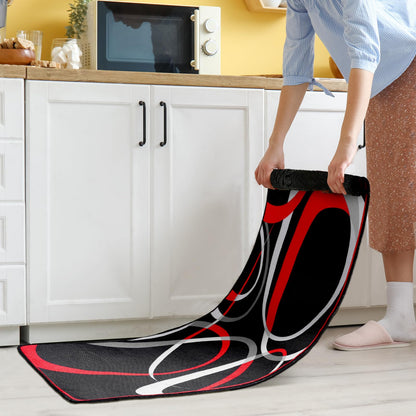 Maasechs 3 Pcs Red Black Geometric Kitchen Rugs and Mats Set Anti Fatigue Floor Mat Non Slip Washable Modern Abstract Runner Rug Minimalist Kitchen Decor for Home Office Bathroom, 17 x 30 +17 x47