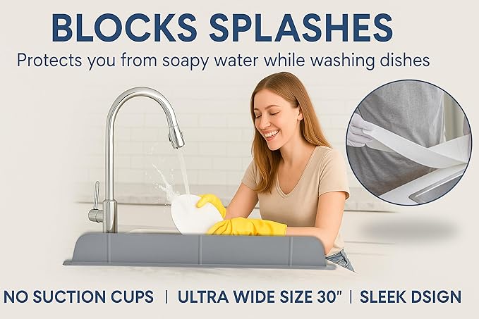 30 inch Premium Kitchen Sink Silicone Water Splash Guard SIZE UPGRADE 30" and