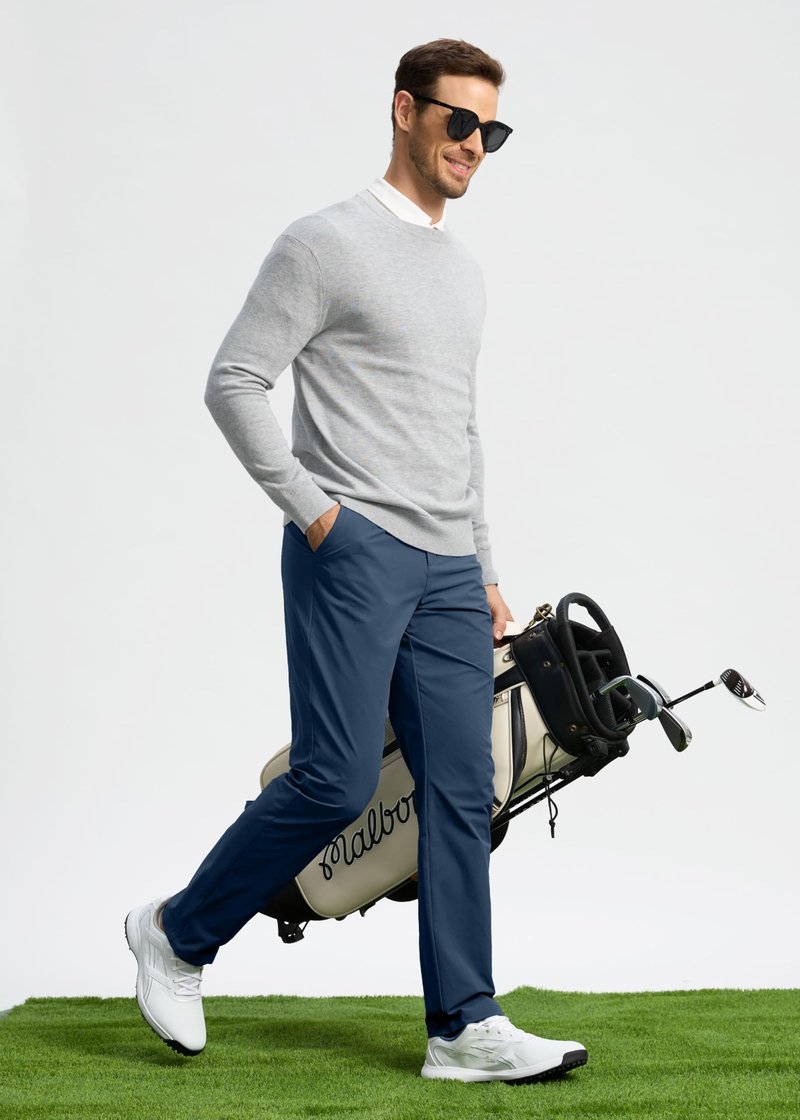 Pudolla Men's Golf Pants Work Dress Comfy Pants Casual Slacks Trousers with Pockets(Navy 42Wx30L)