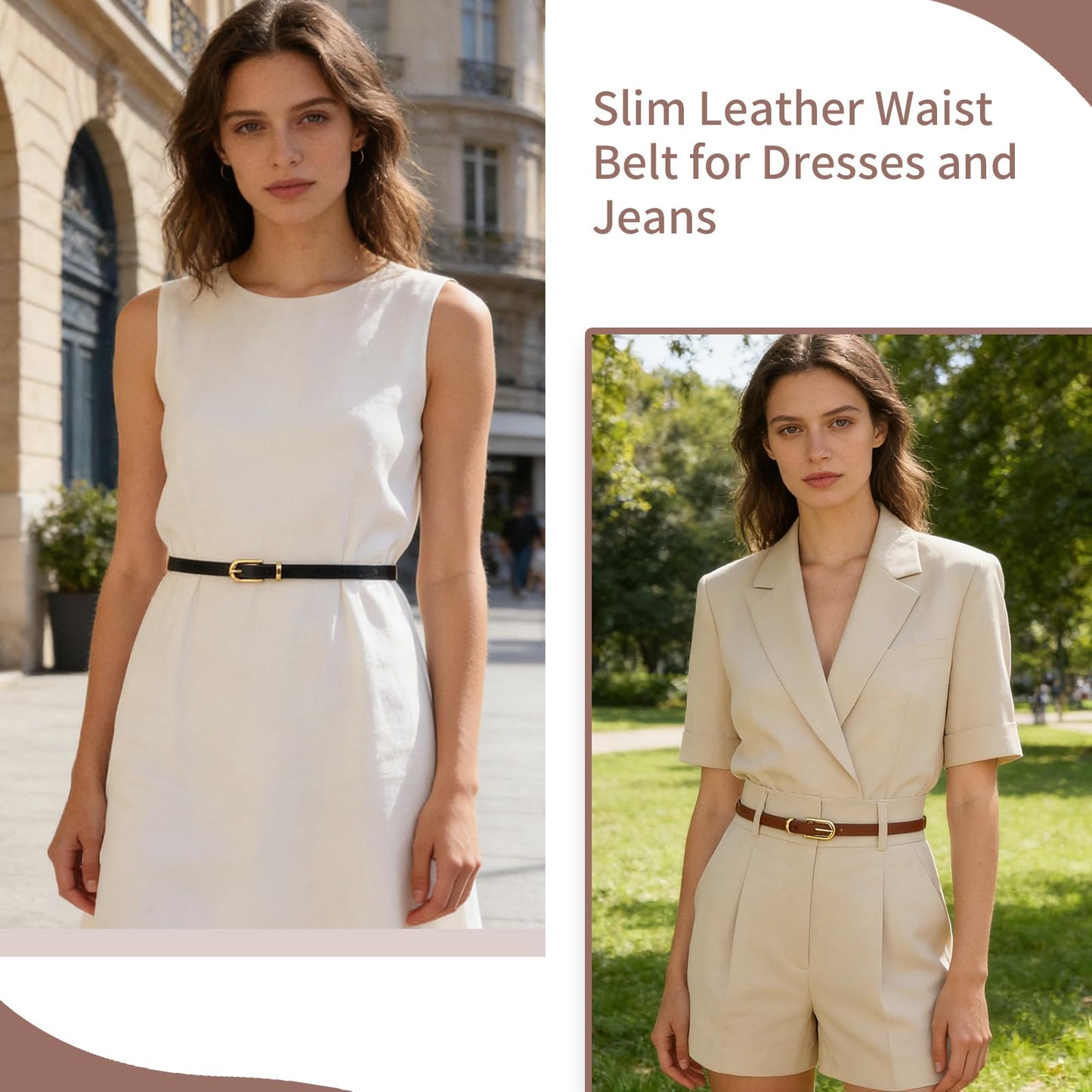 Fsfsdg 4 Pack Classic Belt for Dress Skinny Belt Women with Gold Buckle Thin Leather Waist Belt for Jeans Pants Dresses Daily Wear