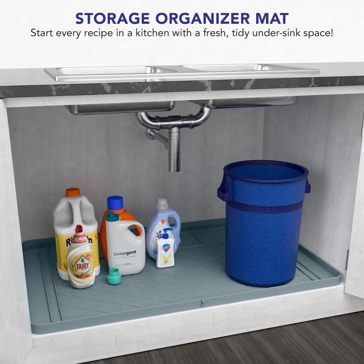 Premium Under Sink Mats for Kitchen Waterproof, 34" x 22" (Customizable to Smaller Sizes), Silicone Under Kitchen Sink Mat for Bathroom Cabinets, Holds up to 3.3 Gallons of Liquid – Grey