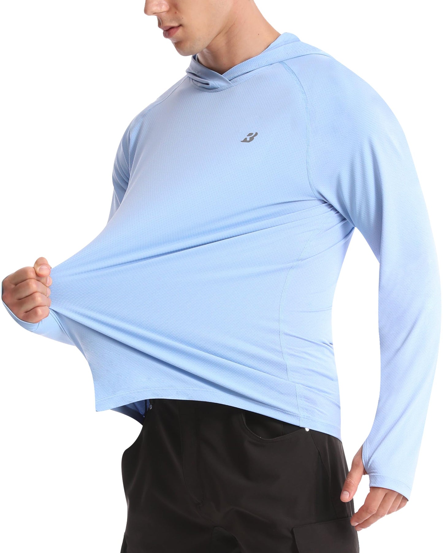 Roadbox UPF 50+ Fishing Shirts for Men, Long Sleeve UV Protection Sun Hoodie, Swim Rash Guard for Hiking Running Workout Blue