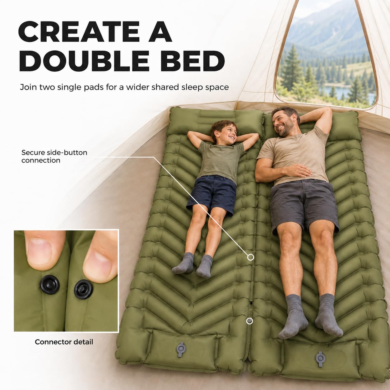 MalloMe Sleeping Pad for Camping, Camping Mattress - Bed for Outdoors Self-Inflating Air Mattress for Backpacking Leak-Resistant Inflatable Travel Mat w/Foot Pump Compact Ultralight Single & Double