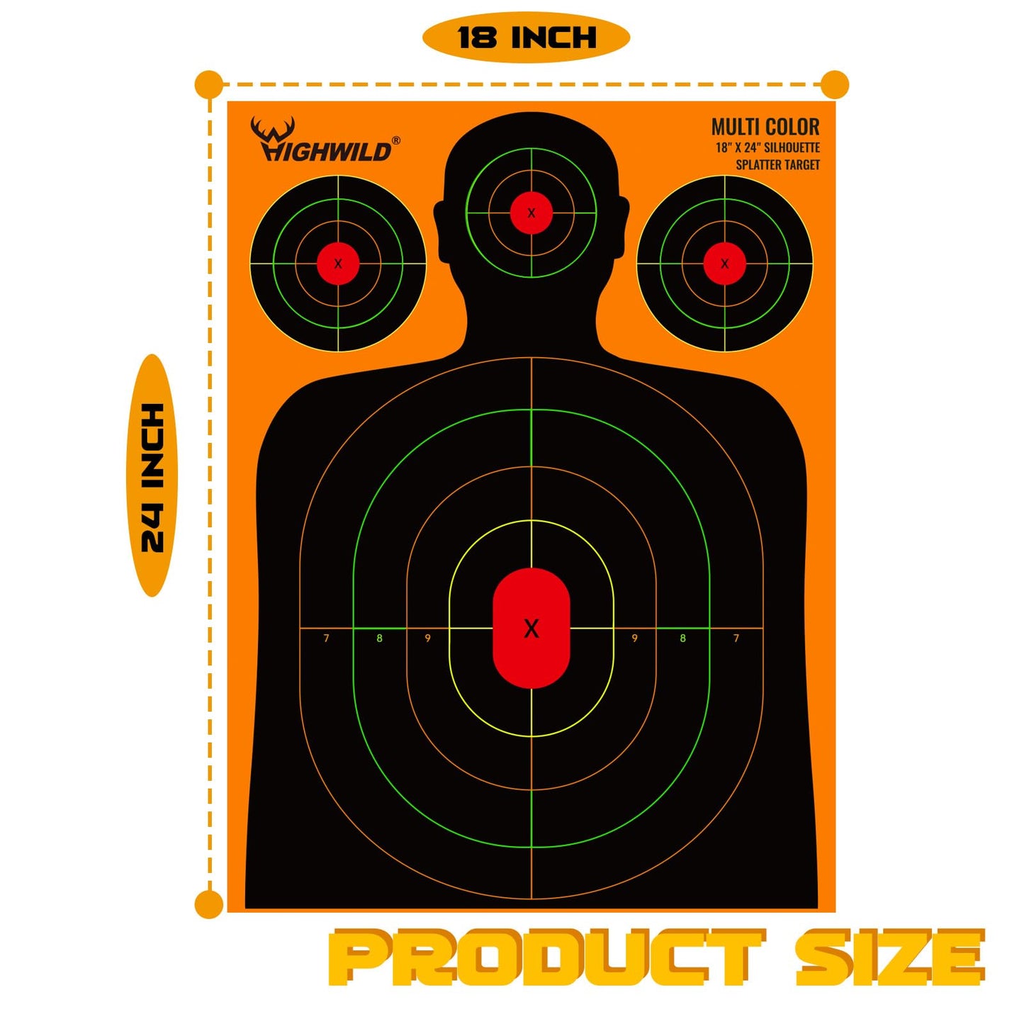 Highwild Silhouette Splatter Paper Targets - Splash Effect of Multiple Colors - 18x24 Inch (25 Pack)