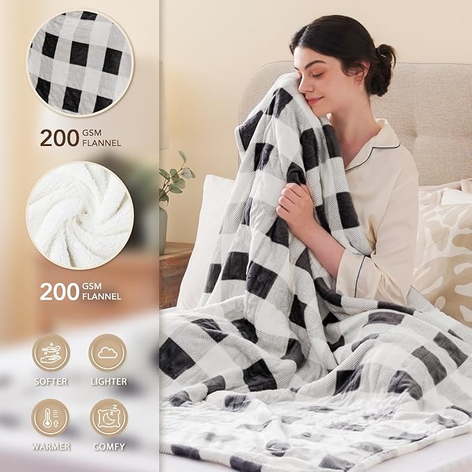 Homemate Electric Blanket Heated King Size - 100“x90“ Ultra Soft Cozy Flannel Heating Blanket with 10 Fast Heat Levels 8 Hours Auto Off Over-Heated Protection ETL Certification Keep Warm in Home