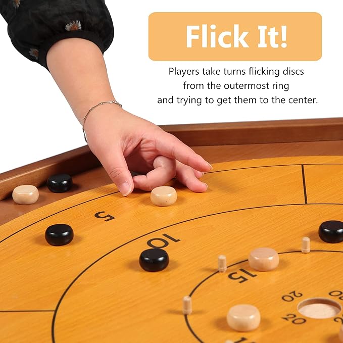 Crokinole and Checkers 27-Inch Classic Crokinole Board Game with 22 Playing Surface Canadian Heritage Tabletop Game for Two Players Dexterity Krokinole Games Great for Families and Friends