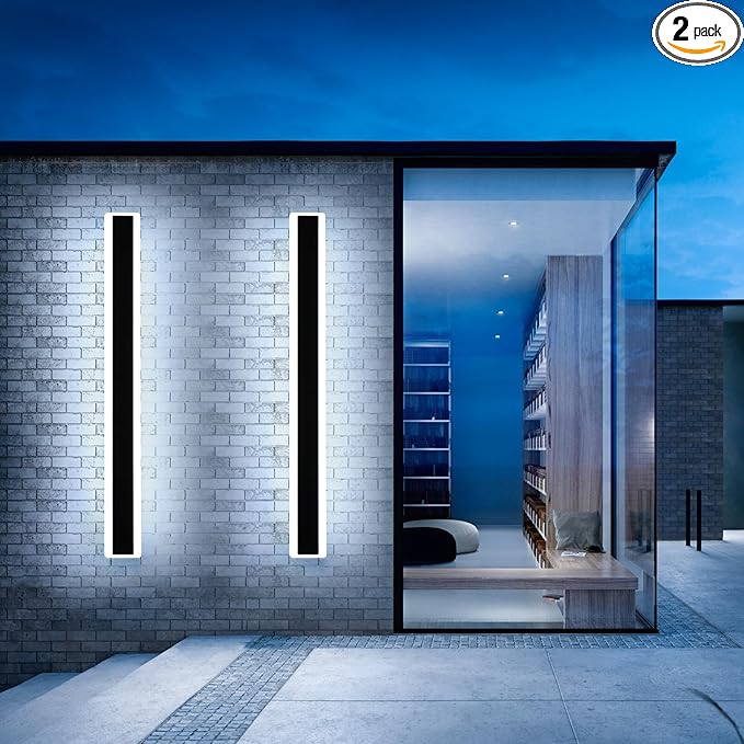 Mikeru 2Pack 70.8inch Long Led Wall Light, 6000k Cool White Modern Outdoor Wall Light Ip65 Waterproof Black Acrylic Porch Exterior Lighting Fixtures, Exterior Wall Mount Lights