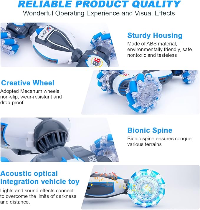 Gesture Sensing RC Stunt Car Toys for Boys Girls 6-12 Year Old 4WD Remote Control Car 360° Rotate Transform Off-Road Drift RC Toy with Lights Music 2.4Ghz Hand Control Birthday Xmas Gifts