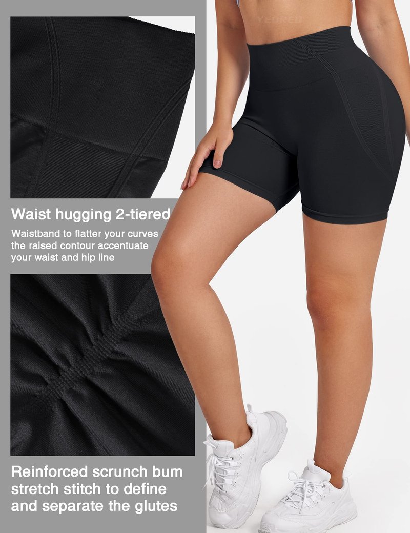 YEOREO Dora Seamless Scrunch Workout Shorts for Women High Waisted Butt Lifting Gym Yoga Biker Shorts Black XL